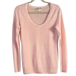DEBBIE MORGAN‎ V-Neck Sweater Pink Small Sequins Barbiecore Vintage Soft & Cozy